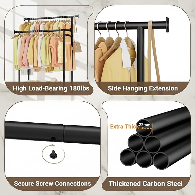 Double Rods Clothes Rack with Wheels, Rolling Clothing Rack - Image 4
