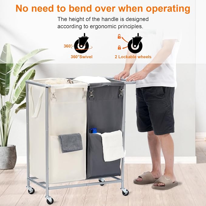 Heybly Laundry Basket, 2 x 18.5 Gal Laundry Separator Hamper - Image 5