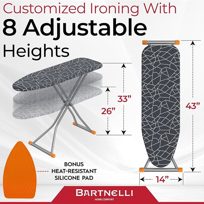 Bartnelli Compact Ironing Board, 13x43 Space-Saving Steel Foldable Iron Board - Image 4
