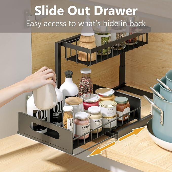 Under Sink Organizers and Storage 2 Tier Slide Out Kitchen Cabinet Organizer - Image 3