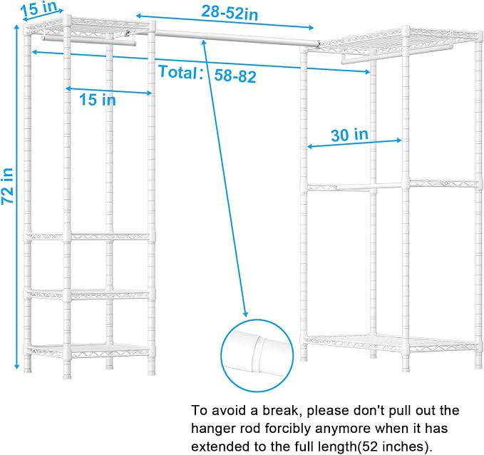 E10L L-Shaped Clothes Rack for Corner（With Expandable Hanger Rod）Heavy Duty - Image 2