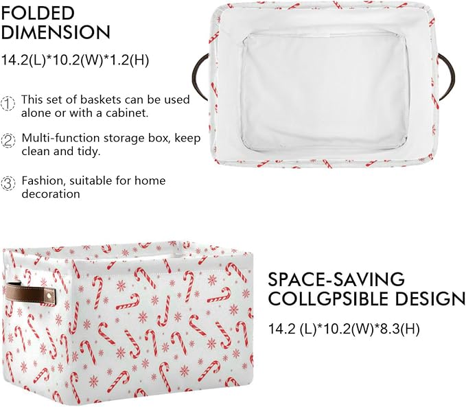Pfrewn Christmas Winter Storage Basket Candy Cane on A White Collapsible - Image 3