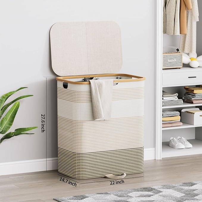Double Laundry Hamper with Lid and Removable Bags, 150L Large Collapsible 2 - Image 2