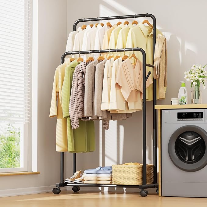 Delamu Clothes Rack, Double Rods Clothing Rack - Image 9