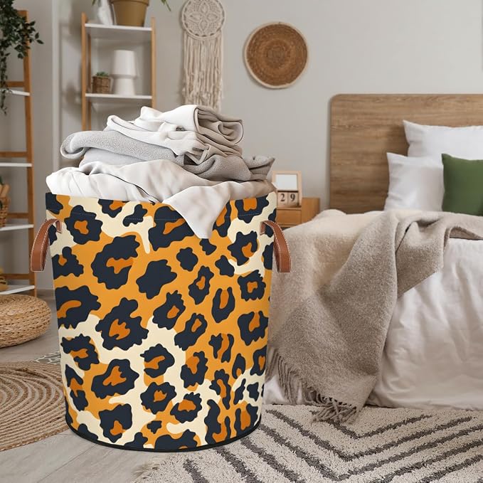 Leopard Print Laundry Hamper Waterproof Collapsible Basket - Image 8