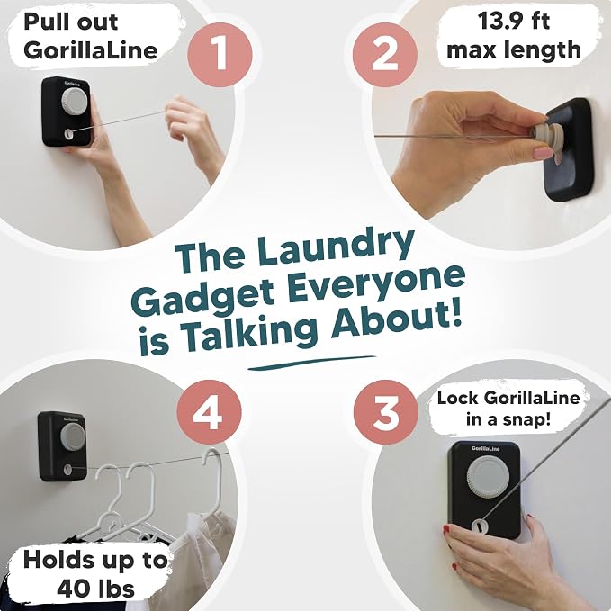 GorillaLine Max – Retractable Clothesline Indoor Outdoor, Non-Sagging Heavy - Image 2