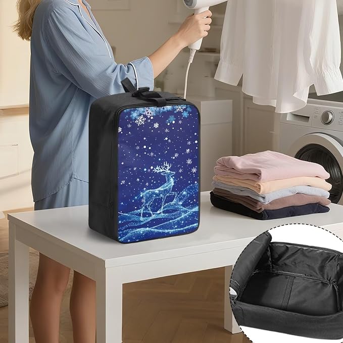 Steam Iron Storage Bag Blue Christmas Reindeer Zippered Handheld Steamer Case - Image 3
