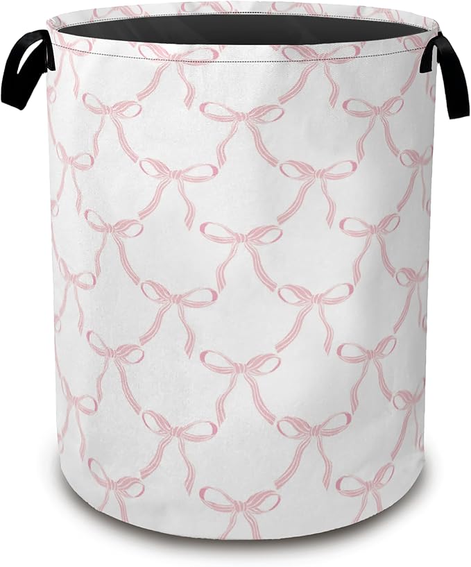 Cute Pink Bows Collapsible Laundry Baskets, Laundry Hamper, Storage Basket by Unknown