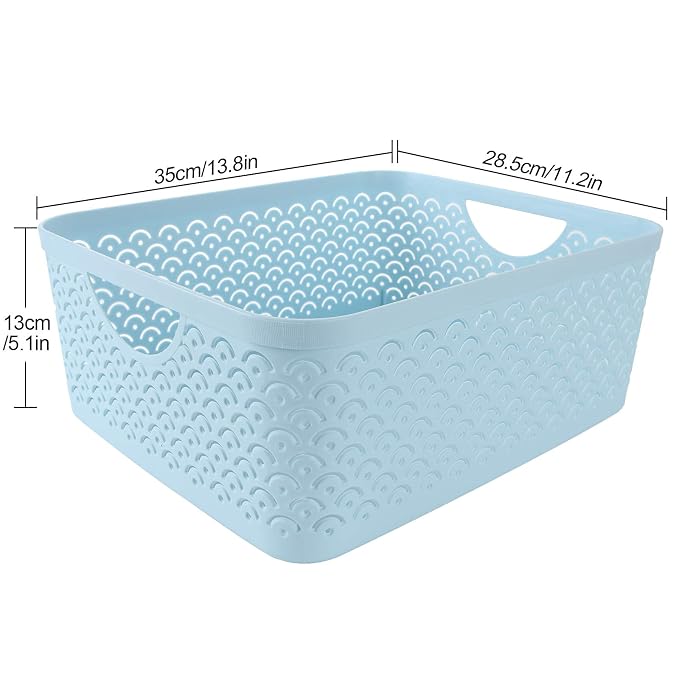 STARVAST 3 Pack Plastic Storage Baskets, Portable Blue Fish Scale Pattern - Image 2