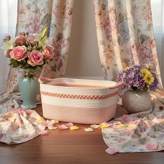 Decorative laundry basket with handles woven from natural cotton rope storage - Image 9
