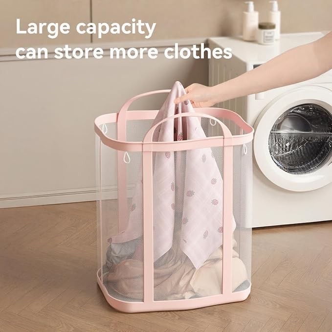 Collapsible Laundry Caddy, Mesh Laundry Tote, Foldable Clothes Storage Basket - Image 6