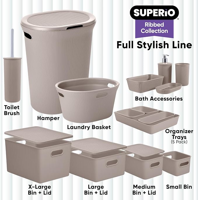 Superio Decorative Plastic Basket Open Home Storage Bins Organizer, Taupe 1 - Image 6
