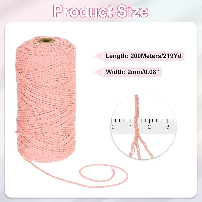 HARFINGTON Natural Macrame Cord 2mm x 220 Yards 3 Strand Twisted Cotton Macrame - Image 2