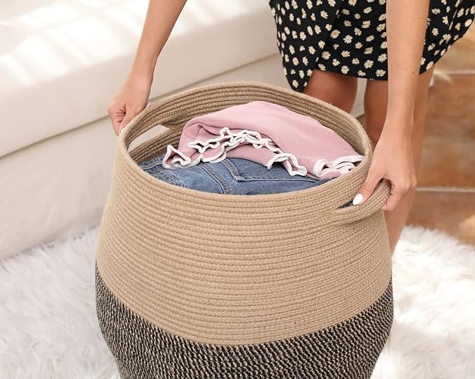 26"x20" Handcrafted Tall Cotton Rope Basket - Image 8