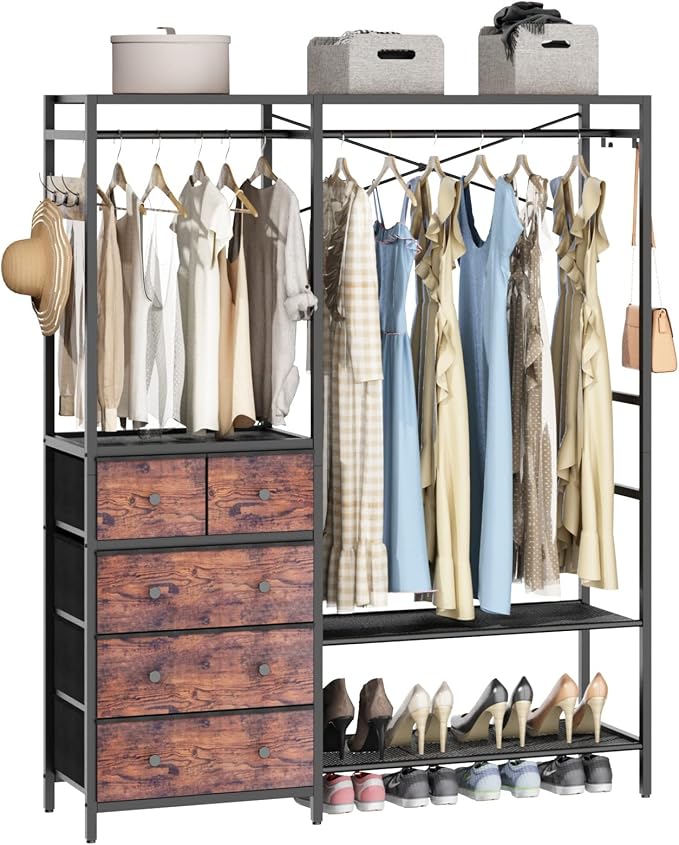 Auromie Clothes Rack with 5 Drawers & 4 Storage Shelves, 59.1W*70.9H Heavy Duty - Image 2