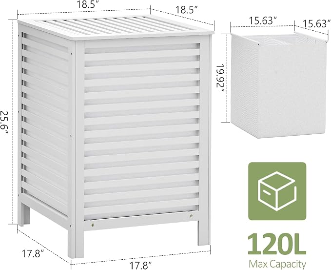 Bamboo Laundry Hamper with Lid, 120L Large Double Laundry Basket with Removable - Image 2