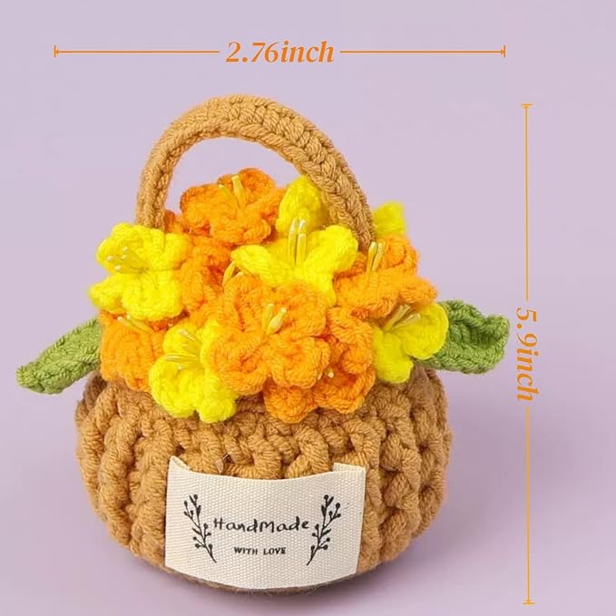 Car Mirror Hanging Accessories, Crochet Plant Decor, Boho Knitted Flower Basket - Image 2