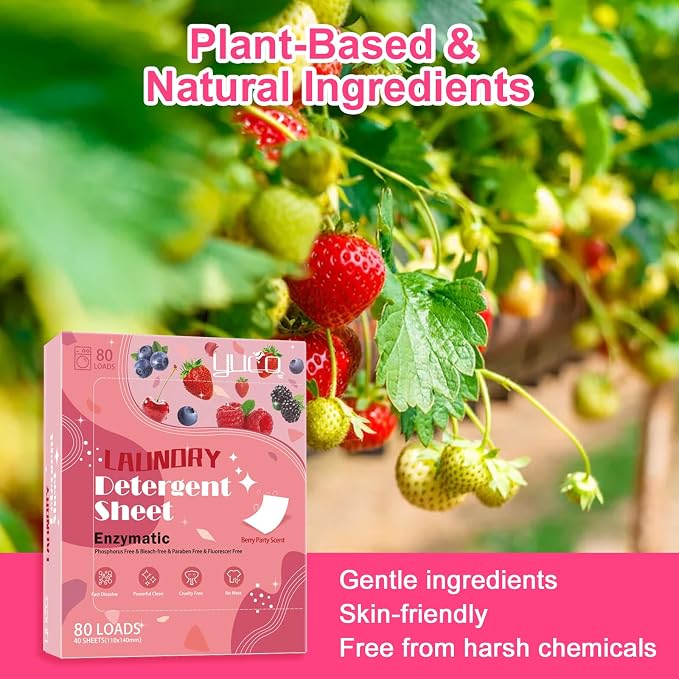 YUCO Laundry Detergent Sheets Berry Scent 160 Loads Eco Friendly Laundry Soap - Image 4