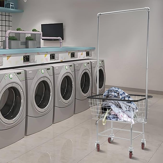 Laundry Cart with Wheels and Hanging Rack, Heavy Duty Wire Laundry Cart - Image 3