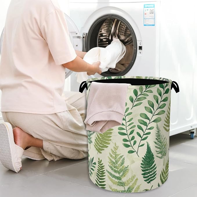 Fern Herbs Laundry Hamper, Botanical Floral Leaf Dirty Clothes Laundry Basket - Image 7