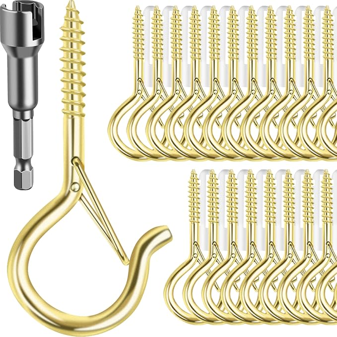50 Pack Screw-in Hooks for Outdoor String Lights, Q Hanger Hooks for Outside by FSAH