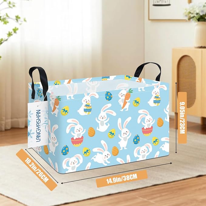 LANGYASHAN Rectangular Storage Bin Collapse Canvas Fabric Cartoon Storage Basket - Image 2