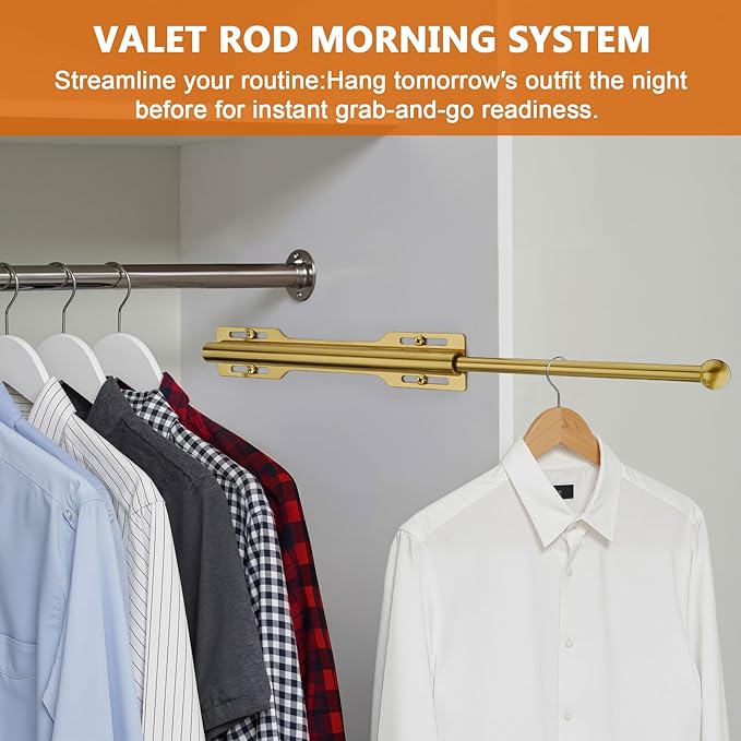 Valet Rod for Closet Pull Out, Rod for Bedroom Laundry Room Bathroom, Brushed - Image 3
