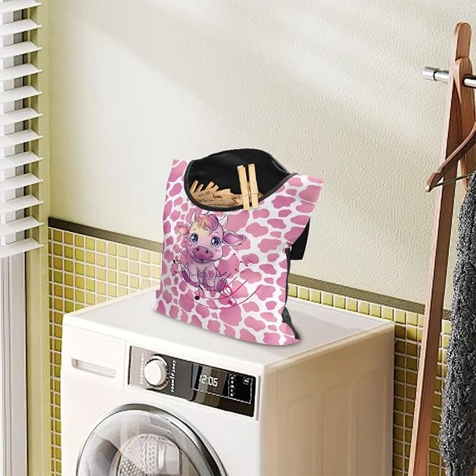 Pink Cow Clothes Pin Hanging Bag Multi Purpose Clothespin Storage Organizer - Image 2