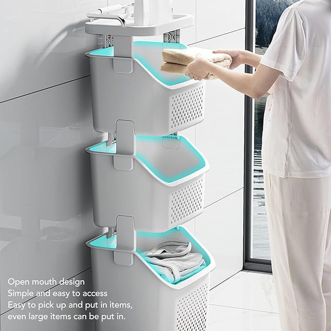 Bathroom Laundry Basket Cart, Stackable Rolling Laundry Hamper - Image 2