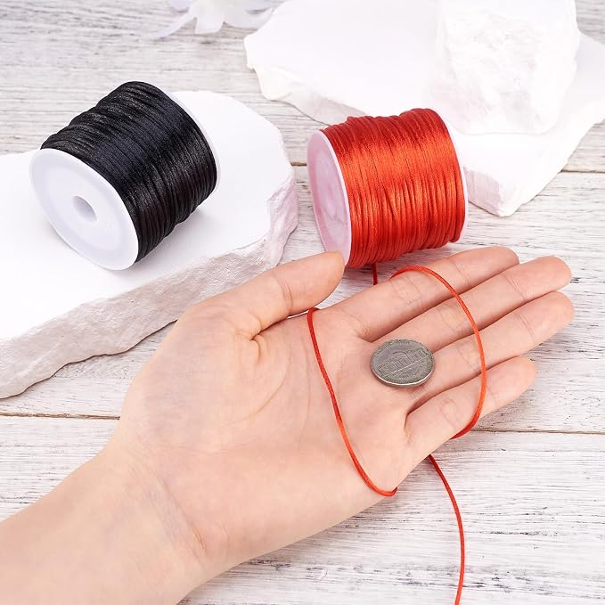 65.6 Yards 1mm Nylon Satin Cord Rat Tail String Red Black Beading Trim Cord Roll - Image 6