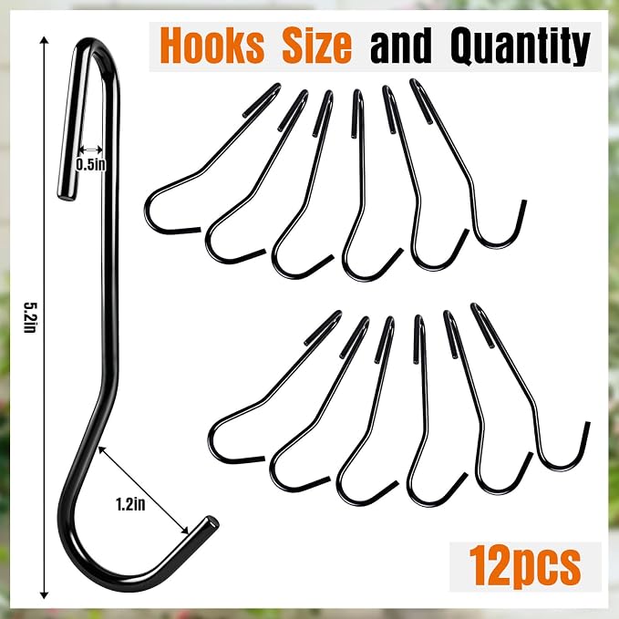 12 Pack 90 Degree Twist Angled Hooks, Heavy Duty Black Pot Rack Hooks Pot - Image 2