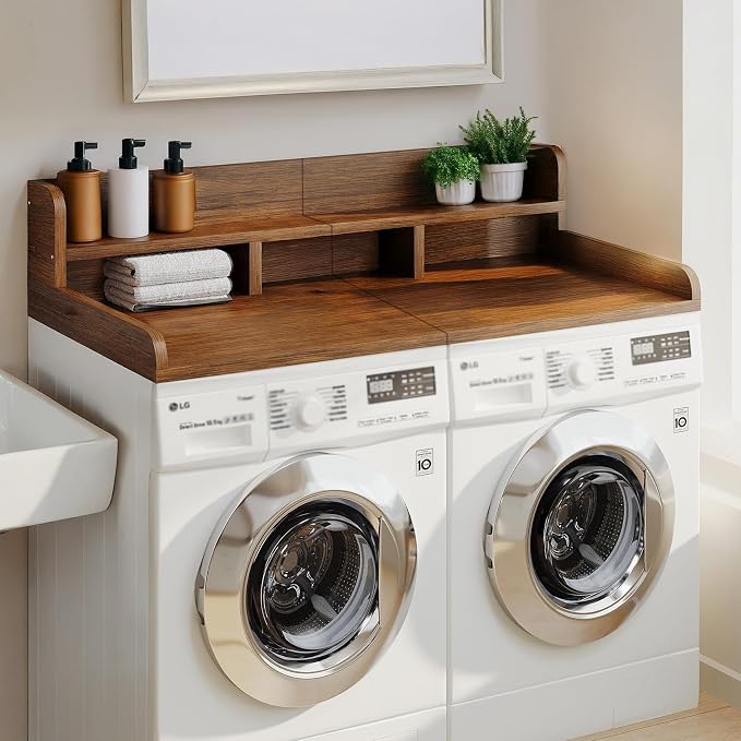 Washer Dryer Countertop, Laundry Wood Shelf Topper by Domesto