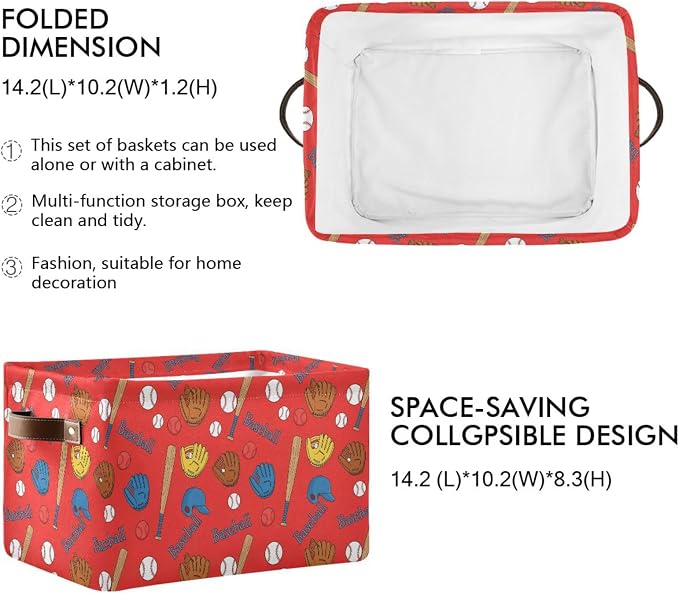 Emelivor Baseball Gloves Red Storage Basket Bins Foldable Laundry Hamper - Image 2