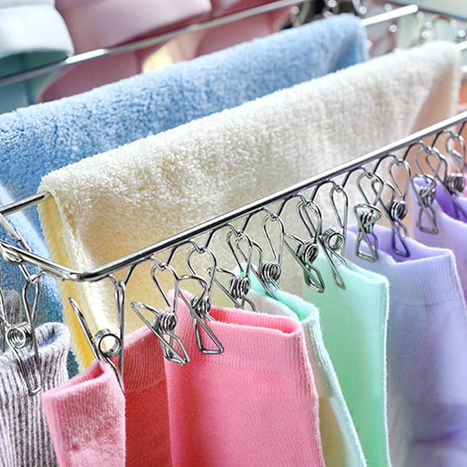 Laundry Drying Rack Stainless Steel Multifunctional Hanging Silver Clothes - Image 4