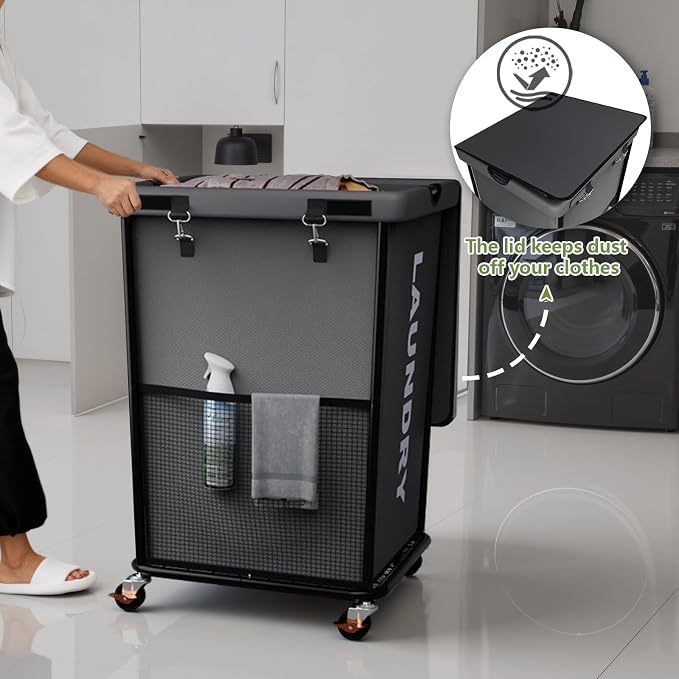 150L Laundry Basket with Wheels, Rolling Laundry Hamper with Cloth Cover - Image 7