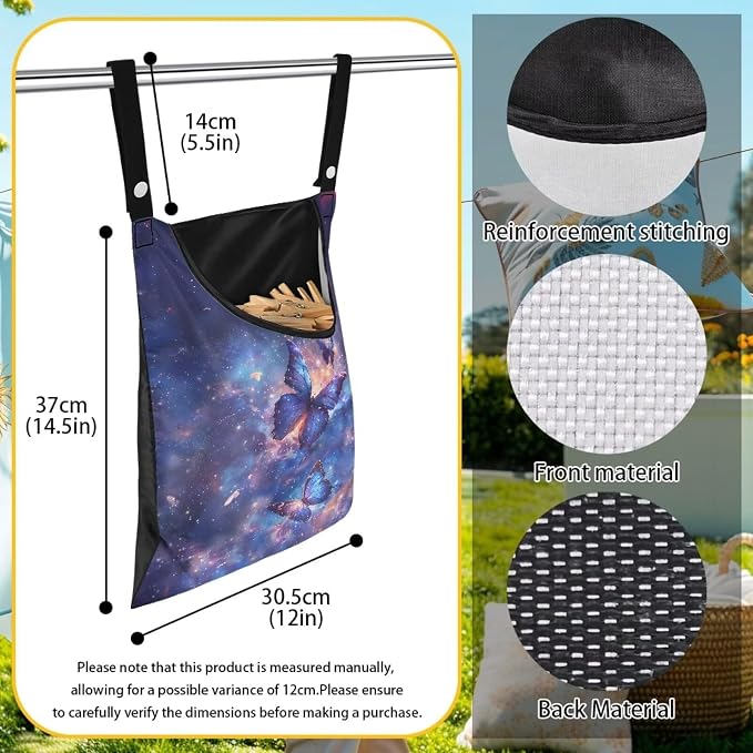 Galaxy Butterflies Print Clothespin Bag - Image 7