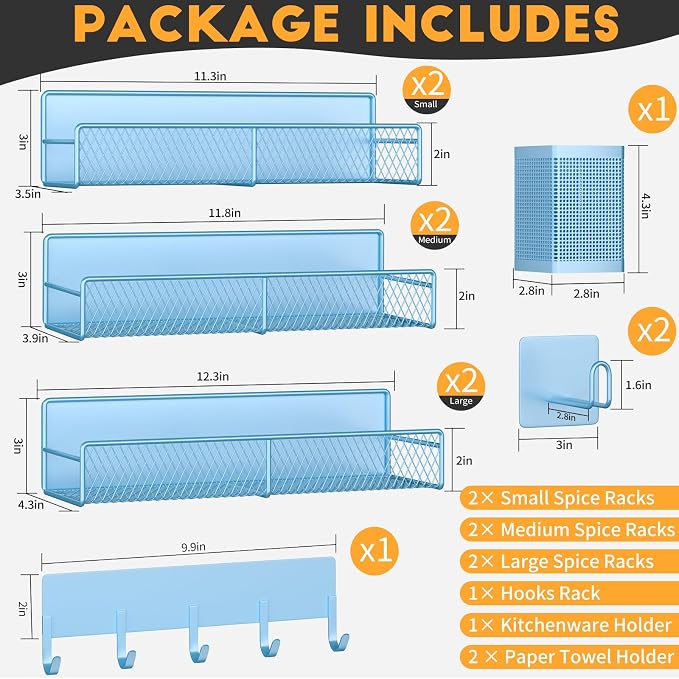 Magnetic Spice Rack for Refrigerator, 10 Pack Metal Magnetic Shelf, Moveable - Image 2
