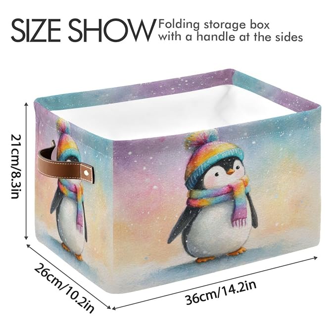 Christmas Penguin Rainbow White Print Rectangular Storage Bin Basket - Image 3