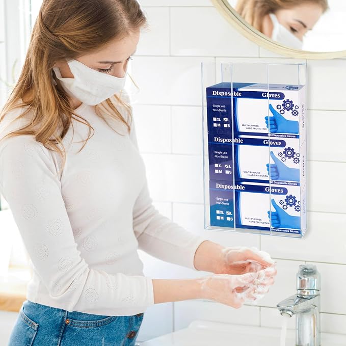 Acrylic Gloves Box Dispenser Holder Wall-Mounted, 3 Box Capacity, Glove and - Image 4