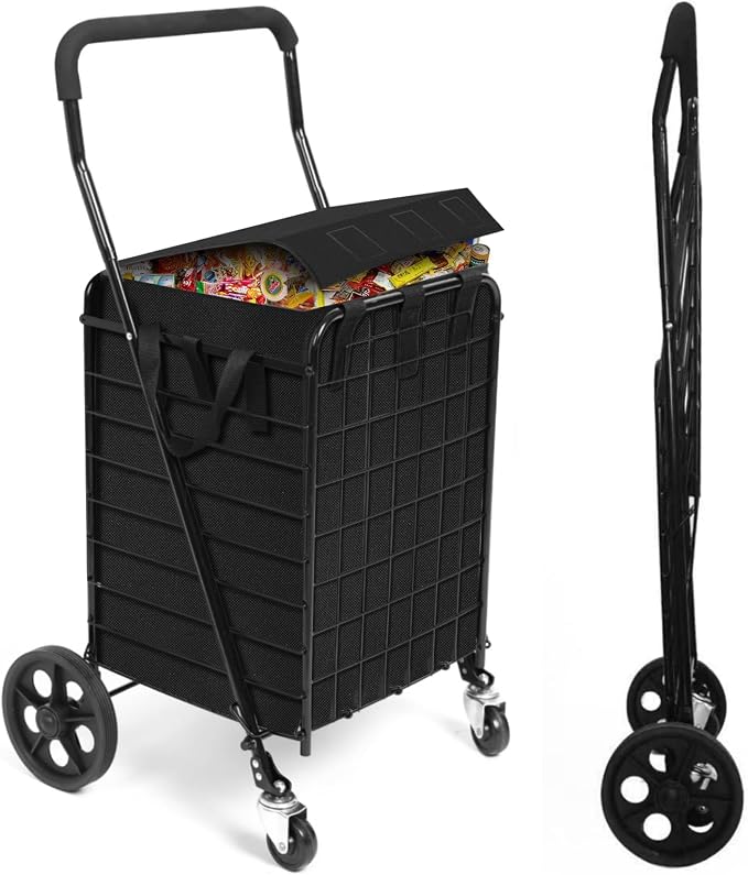 Foldable Shopping Cart with Waterproof Basket Liner & 360° Swivel Wheels | by Kiffler