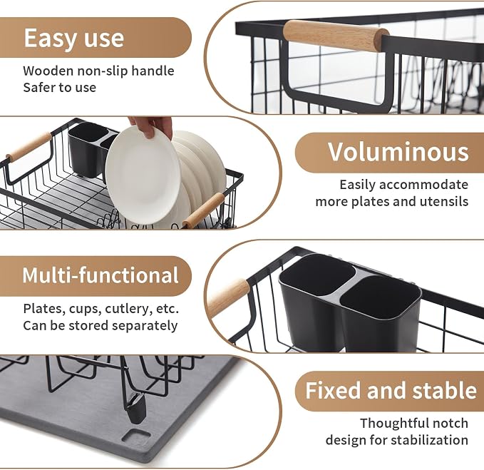 Dish Drying Rack with Stone Drying Mat, Dish Drainer and Diatomaceous Earth - Image 5