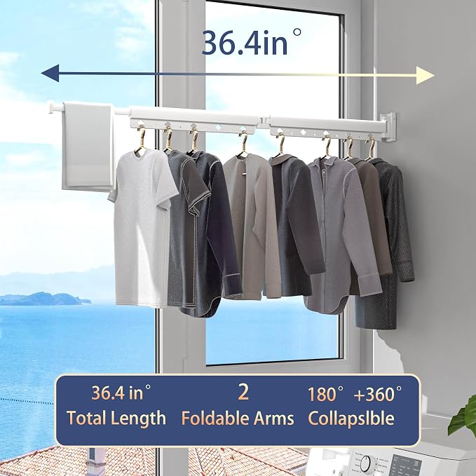 Clothes Drying Rack, Retractable and Foldable Laundry Drying Rack Wall Mount - Image 3