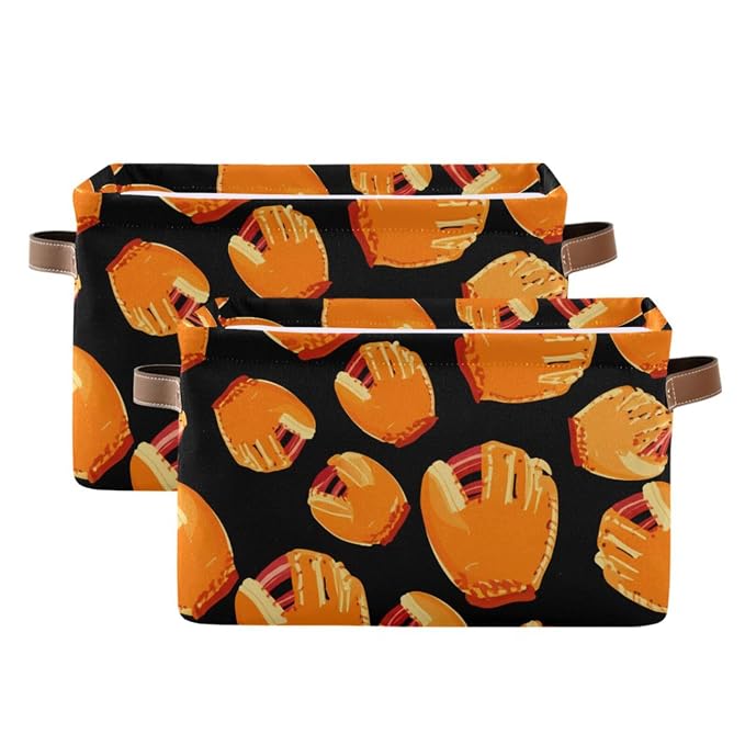 Baseball Glove Black Rectangular Storage Bin Basket by DOMIKING