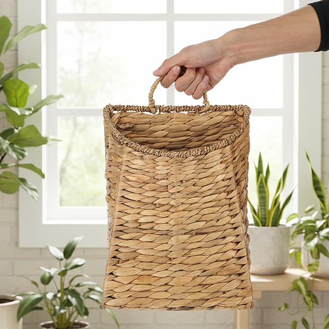 Woven Hanging Basket Water Hyacinth Hanging Wall Basket Portable Wicker - Image 4