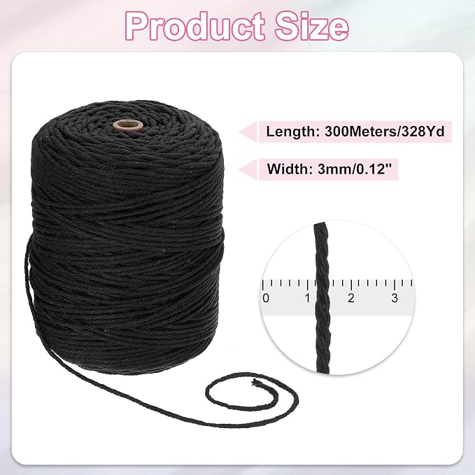 HARFINGTON Natural Macrame Cord 3mm x 328 Yards 4 Strand Twisted Cotton Macrame - Image 2