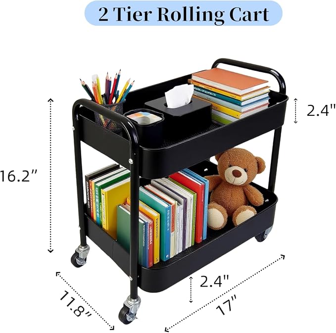 2 Tier Rolling Cart with Wheels - Image 7