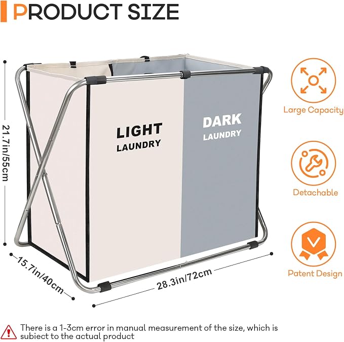 Laundry Cloth Hamper Sorter Basket Bin Foldable 2 Sections - Image 2