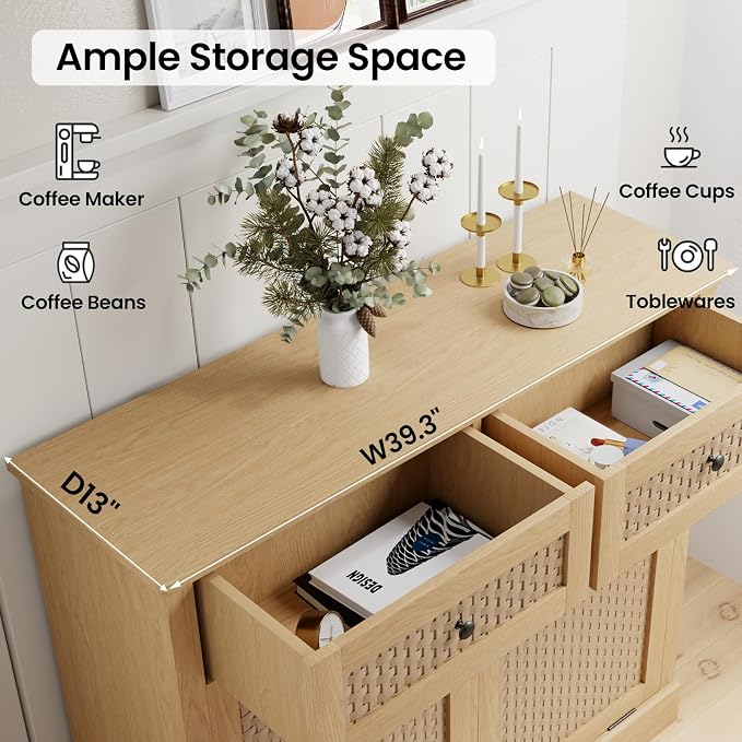 Double Tilt Out Laundry Hamper Cabinet, Rattan-Style Laundry Room Organization - Image 5