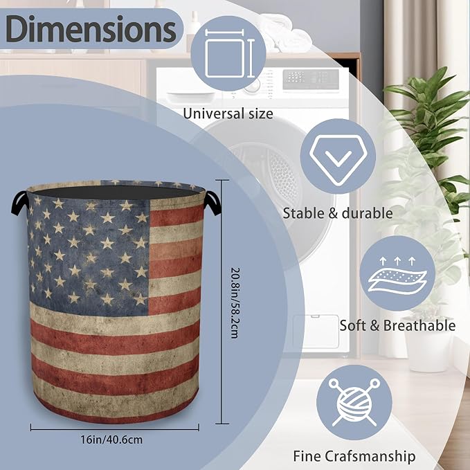 Vintage Flag Laundry Basket, Oxford Cloth Laundry Hamper - Image 2