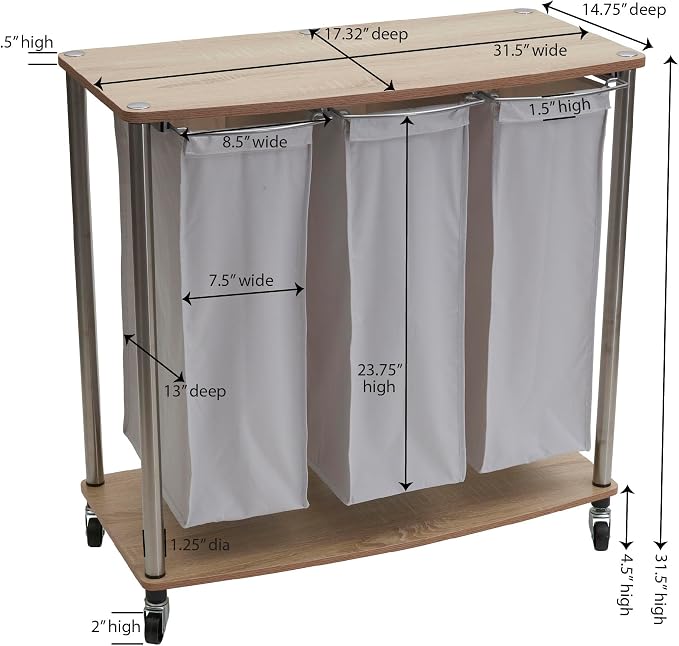 Household Essentials 3-Bag Laundry Sorter, Washable Linen Laundry Bags - Image 3